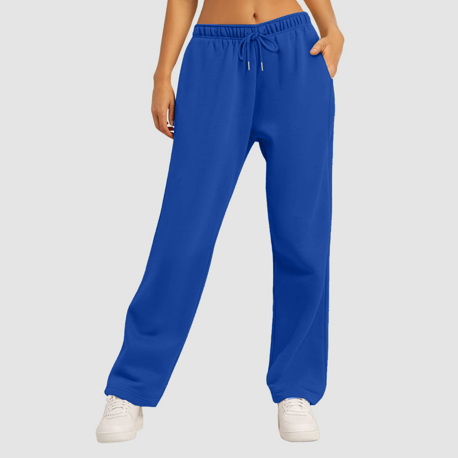 thumbnail image 4 of Pantalones de chándal de cintura alta para mujer - Forro polar, pierna ancha y recta - Poliéster ligero con bolsillos - Informal/deportivo/vacaciones - Tallas S-XXXL, 4 of 7